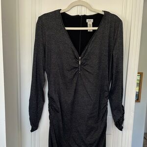 Cache Charcoal Gray Long-Sleeve V-Neck Zip Dress